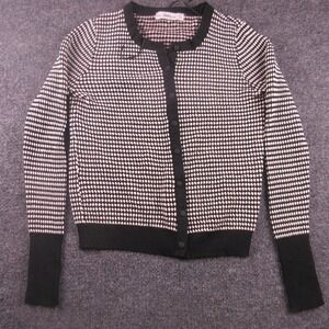 Zara Sweater Womens Large Black Geometric Button Front Knit Cardigan Long Sleeve